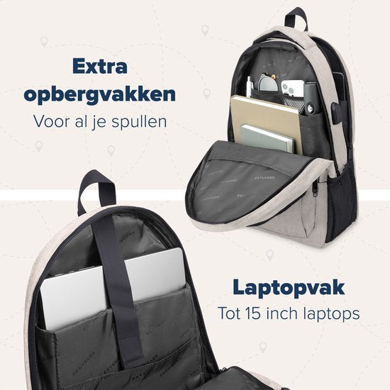 TRVLMORE Rugzak met Levenslange - Rugtas met 15,6 Inch Laptopvak - Schooltas - Spatwaterdicht - Heren en Dames - Jongens en Meisjes - 28L - Champagne