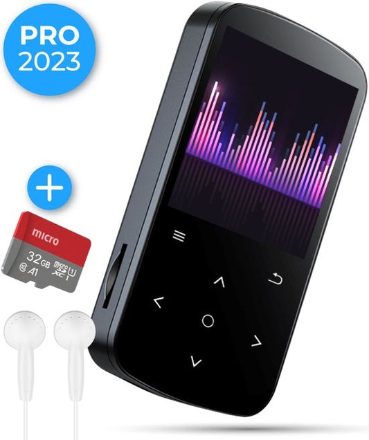 Nuvance - MP3 Speler met Touchscreen en Bluetooth - Incl. Oordopjes - met Clip - Voice Recorder Digitaal - met FM Radio - Zwart