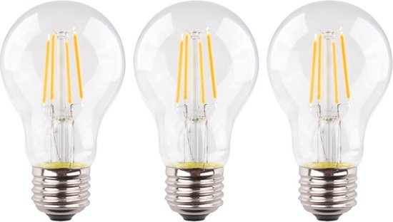 3 stuks Müller filament led lamp E27 4.9W 470lm 2700K Helder Niet dimbaar A60