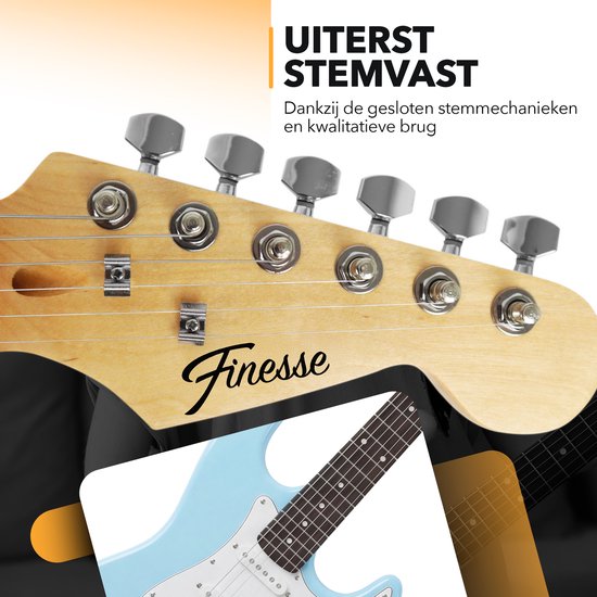 Finesse Elektrische Gitaar met Versterker - met Videocursus - Gitaar - Volwassenen - Kind - Blauw
