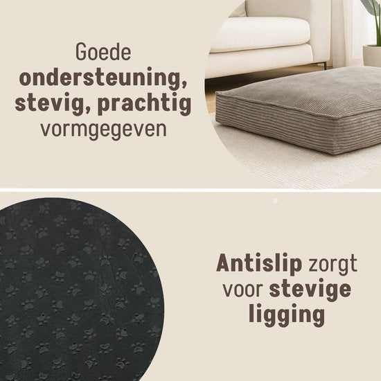 By Cee Cee Orthopedisch Hondenkussen - Orthopedische Hondenmand - Hondenkussen XXL - Foam Flakes Vulling - Ribstof Mokka Taupe - 120x80x18cm - Arlo