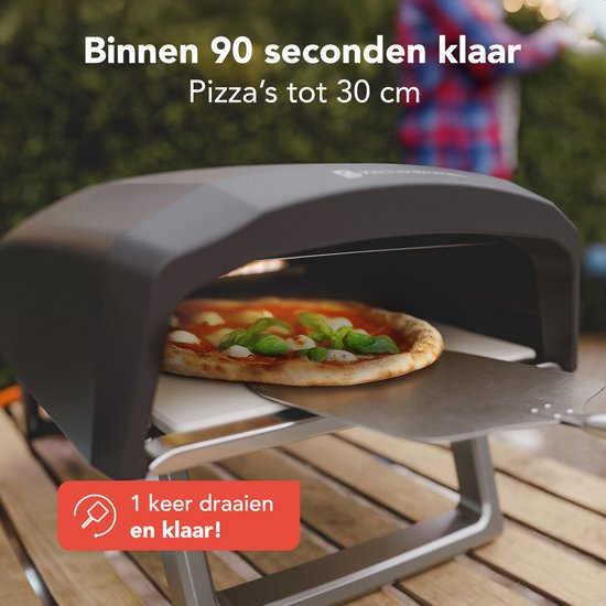 KitchenBrothers Pizza Oven - Gas - Tafelmodel - Inklapbaar - Pizzasteen - Dubbele Brander - Pizzaoven voor Buiten - Zwart/Grijs - Vaderdag Cadeau