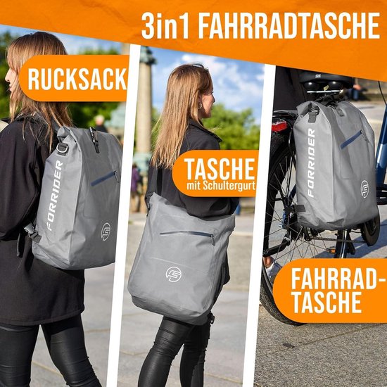 3-in-1 fietstas voor bagagedrager en rugzak - waterdicht - 27 liter - reflecterend - zadeltas voor fiets
