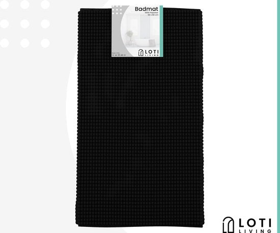 Loti Living Badmat Antislip – Douchemat – Badmat Badkamer – Vloermat - Chenille badmat - Zwart - 50x80 cm