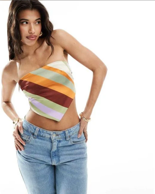 ASOS DESIGN Stretch Satin Bandeau Top met Tie Back in Multi Color - EU 36