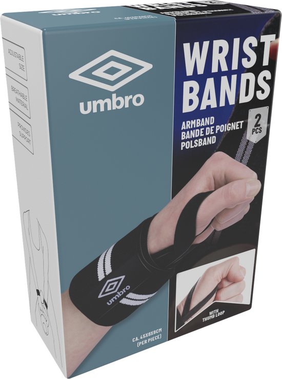 Umbro Polsbandjes - 2 Stuks - Polsbeschermers - Krachttraining en Fitness - Wit/Zwart