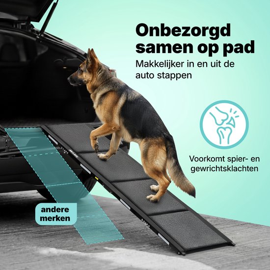 Jake en Jacky Hondenloopplank voor Auto - Opvouwbare Hondentrap - Antislip Loopplank voor Grote Honden - Inklapbaar - Reflecterend - 180x55 cm - Gewicht tot 70 kg