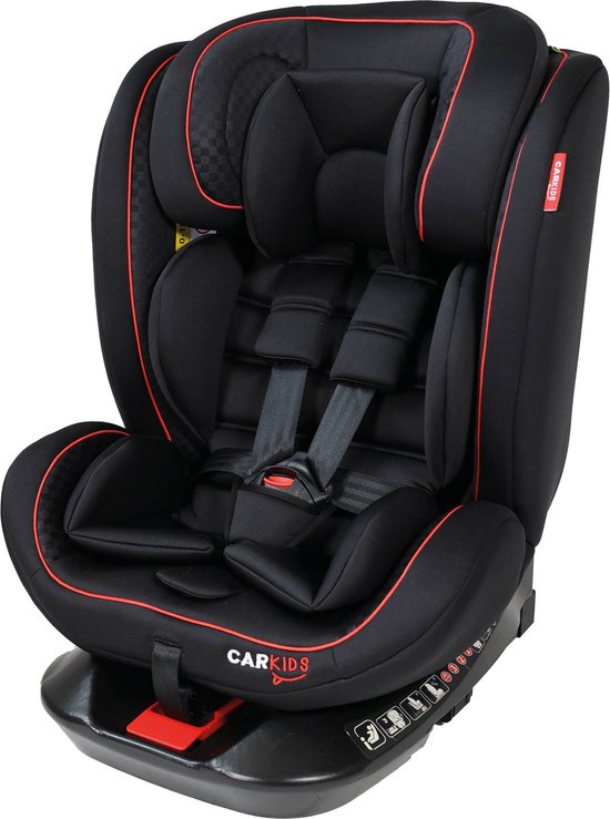 Carkids i-Size Autostoeltje Darcy - Voldoet aan I-Size R-129 Norm - 360° draaibaar - Voor kinderen van 40 tot 150 cm - Isofix & Top Tether aansluiting - Verstelbare hoofdsteun en rugleuning –Zwart/Rood
