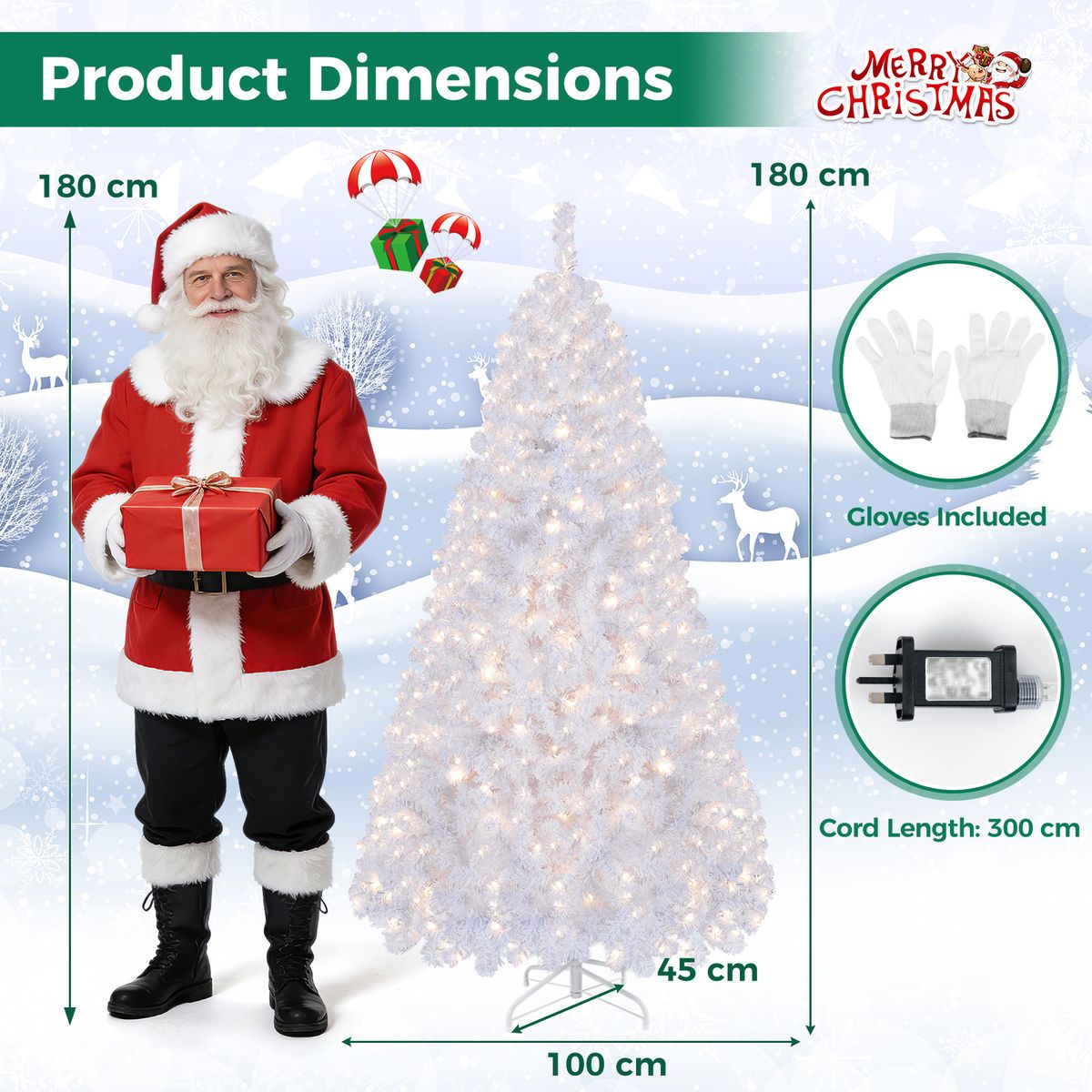 Coast Kunstkerstboom - 180 cm - 230 warmwitte LED-lampen - 8 verlichtingsmodi - Sneeuweffect