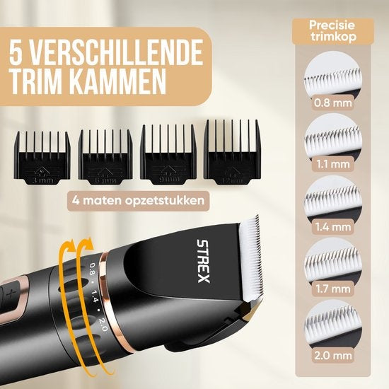 Strex Hondentondeuse / Dieren Tondeuse Extra Stil - Draadloos - 5 Standen - Hondentrimmer Voor Alle Vachten - Ook Voor Katten