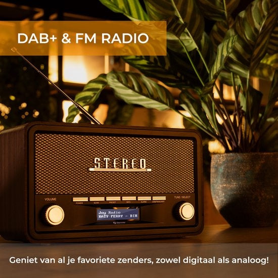 Denver DAB18DG DAB+/FM Retro Radio - Bluetooth - Dimbaar LCD - Hout - Donkergrijs - 14,8 x 26,1 x 11,3 cm