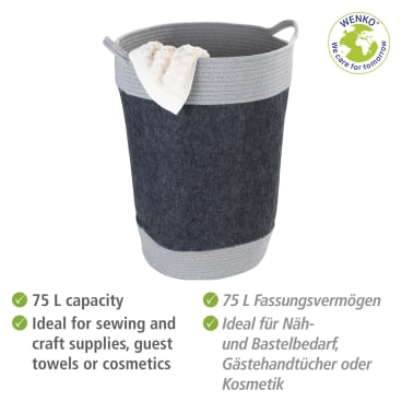 WENKO Bea Wasmand Donkergrijs - 75L - Gerecycled Polyester Vilt
