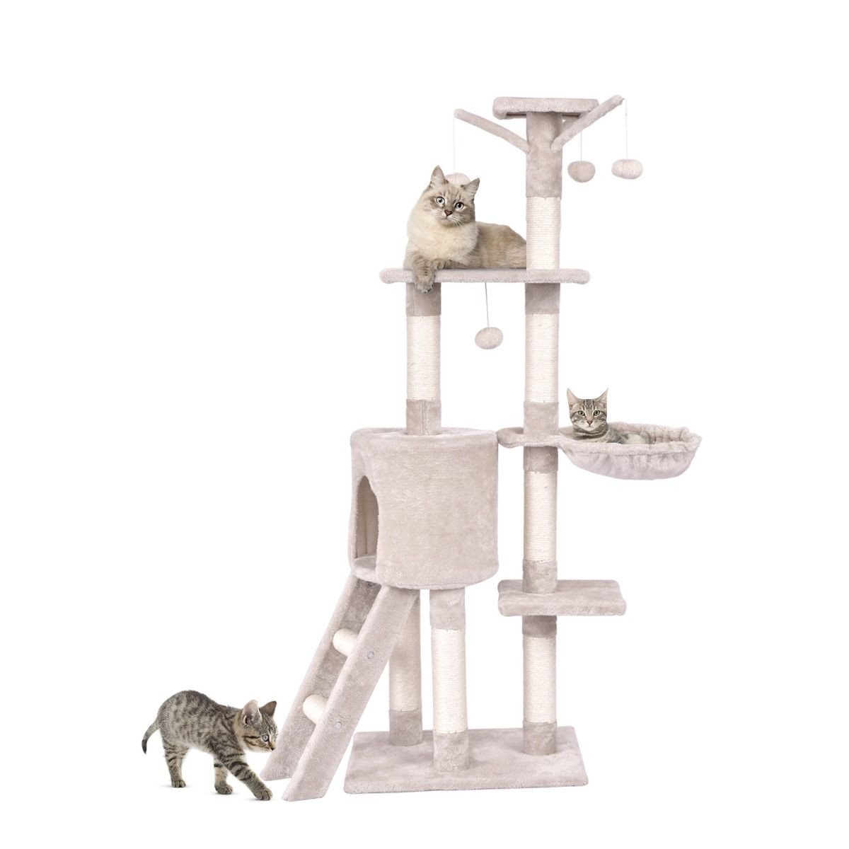 Coast Krabpaal voor katten - 6 verdiepingen - sisalpalen en pluche bekleding - beige - 93 x 36 x 140 cm