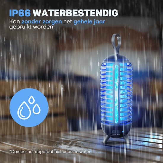 Vulpes Goods® Verjager - Muggenlamp Oplaadbaar - Elektrische Insectendoder - Vliegenlamp - Insectenlamp - UV stand & Nachtlamp - Ophangbaar - Waterdicht - Incl. opvangbak & schoonmaakborstel