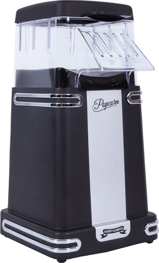 Gadgy Popcorn Machine Retro - Zwart - Hete Lucht Popcorn Maker- 26,5 x 14 CM - Funcooking voor Party & Kids