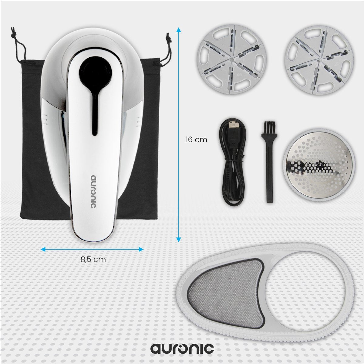 Auronic Elektrische Pluizenverwijderaar - Draadloos - 2 Extra Opzetstukken - Wit