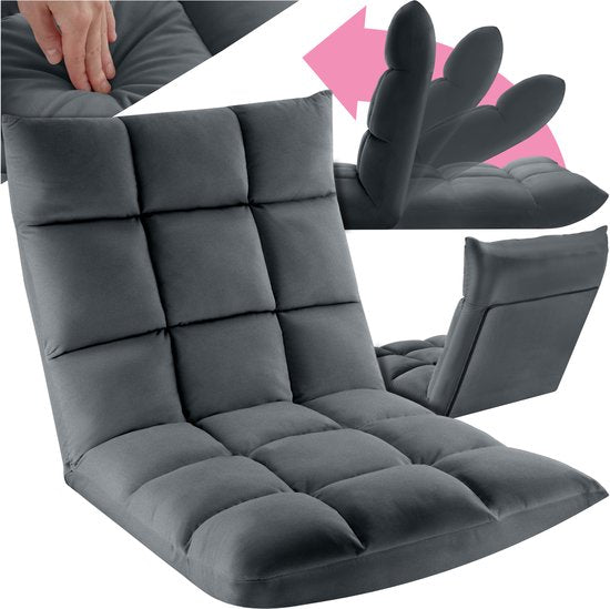 tectake® Relaxstoel - Relaxfauteuil - XXL vloerstoel - Opvouwbaar met ligfunctie - Vloerstoel met verstelbare rugleuning - Te gebruiken als fauteuil, zitkussen, vloerkussen, relaxligstoel of voor meditatie - Grijs