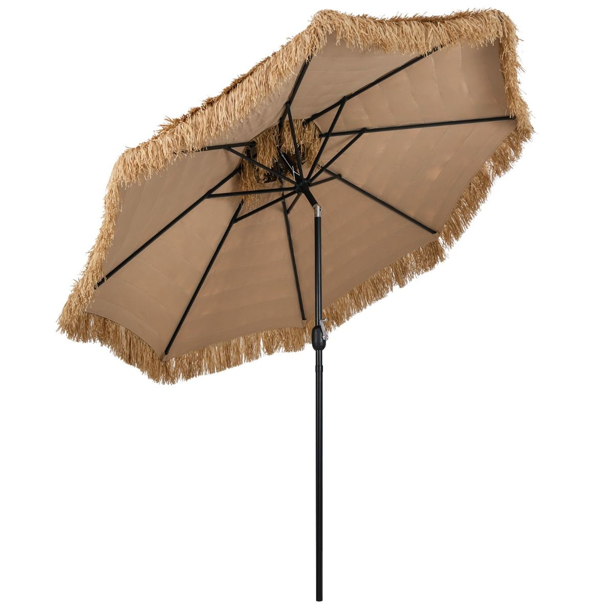 Coast 299 cm Rieten Tiki Parasol Hawaii Dubbeldeks Marktparasol – Naturel/Zwart, Ø 299 cm x 270 cm Hoog