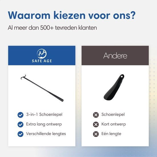 Safe Life Schoenlepel lang - 3 lengtes - Incl. aankleedstok en sokkenhulp - 3-in-1 functie
