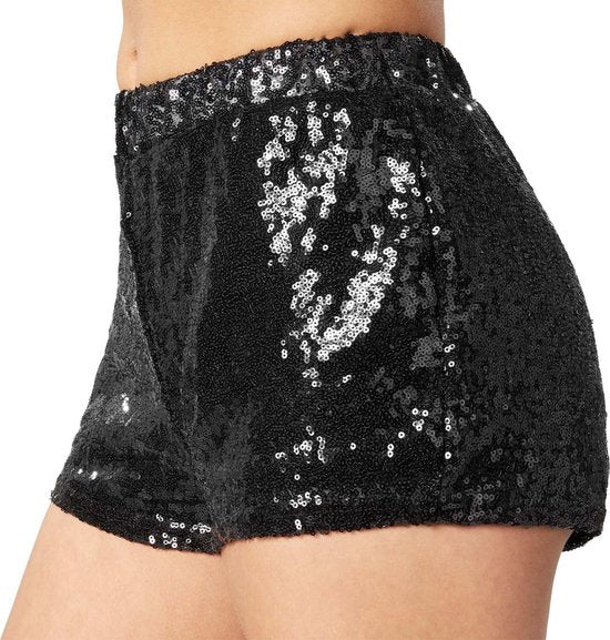 Dressforfun Pailletten-short zwart XL - verkleedkleding kostuum halloween verkleden feestkleding carnavalskleding carnaval feestkledij partykleding - 303899