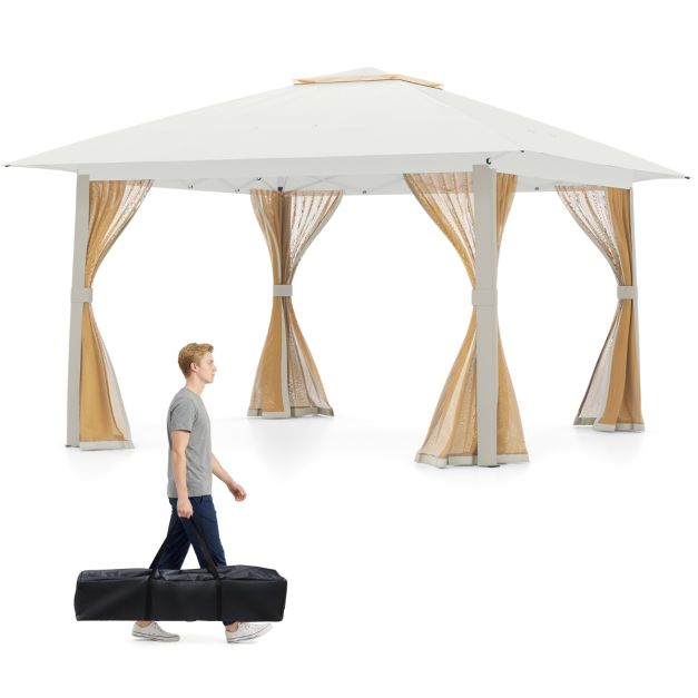 Coast Pop-up Paviljoen 394 x 394 x 277 cm - Gaaszijpanelen - Dubbel Dak - Draagtas - Beige