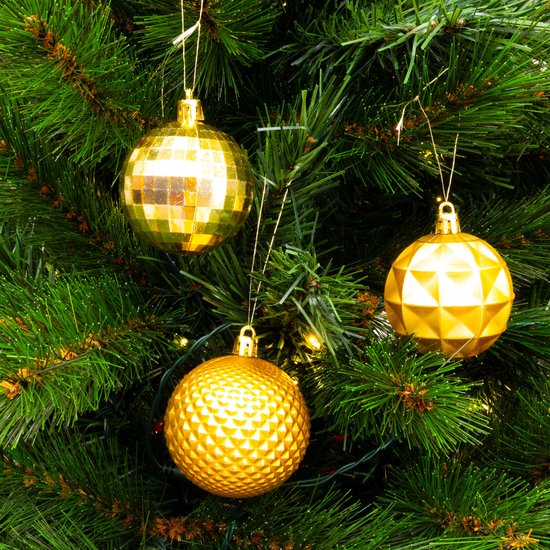 Giftsome Gouden Kersballen Set - 60 Kunststof Kerstballen - Incl. Gouden Piek - Kerst Decoratie - 6/7 cm
