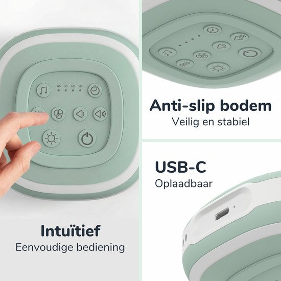 Lunae White Noise Machine 2026 - Witte Ruis Apparaat met Nachtlampje - Geschikt voor Baby's, Kinderen en Volwassenen - Slaaphulp Baby - Slaaptrainer kinderen - Mint Groen