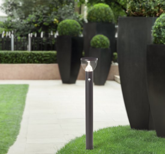 BRILLIANT LED buitenvloerlamp, solar, 92 cm, 430 lm, 3000 K, roestvrij staal, zwart