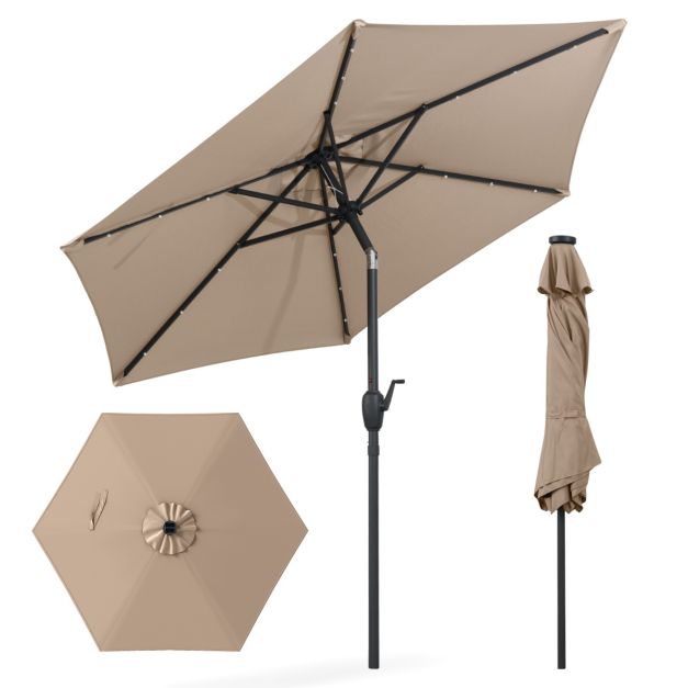 Robuuste Terrasparasol met LED-verlichting 230 cm – Bruin – Kantelbaar met Manivelle en Ventilatie