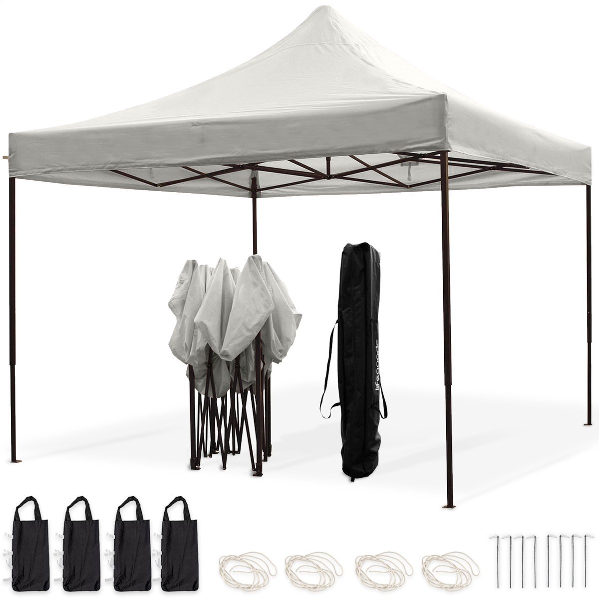 LifeGoods Partytent Easy Up - 3x3 m - Wit - Waterdicht - In hoogte verstelbaar - Inclusief draagtas met wieltjes