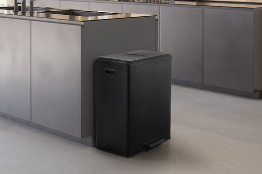 Umuzi Cleaning Dubbele Prullenbak - 60L - Pedaalemmer - Soft Close - 53x38x66 - Mat Zwart