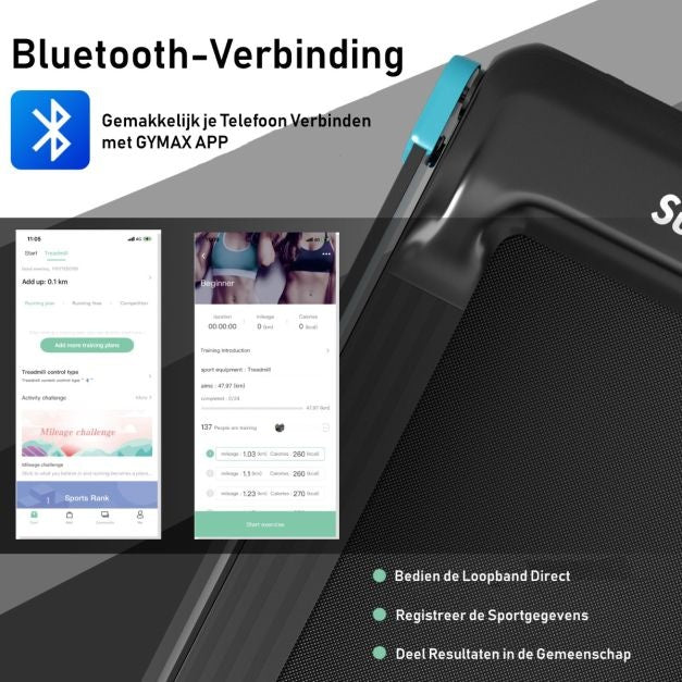 Coast Loopband Met Bluetooth - 1-12 km/u - Inklapbaar - 113 x 57,5 x 94 cm - Marineblauw/Zwart
