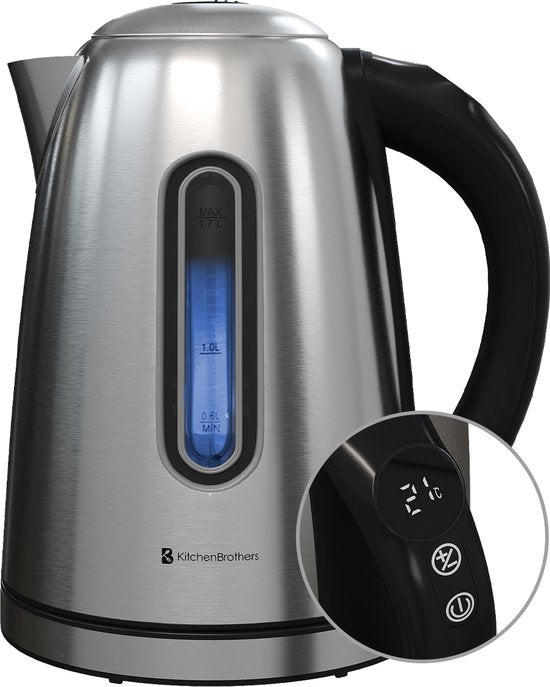 KitchenBrothers Waterkoker - Met Temperatuurregeling - Elektrisch - Met Kalkfilter - 1,7L - RVS