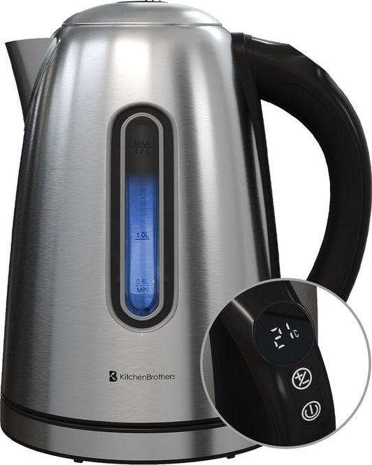 KitchenBrothers Waterkoker - Met Temperatuurregeling - Elektrisch - Met Kalkfilter - 1,7L - RVS