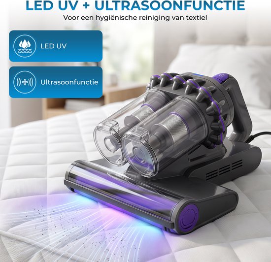 Powell Matras reiniger - Tapijtreiniger - Huisstofmijt stofzuiger - UV Bedstofzuiger - 350W - 20.6L Reservoir - Grijs