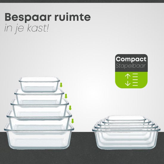 Savoré Kitchen Vershoudbakjes Set - Meal Prep Bakjes - Diepvriesbakjes Glas - Luchtdicht - 10 Stuks