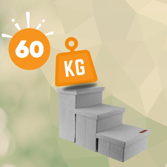 Hondentrap Stevig Model Hondentrapje Voor Honden Met Opbergruimte - Trap Hond – Opstapje Hond Voor Bank of Bed - Tot 60 kg - Licht Grijs - Universeel
