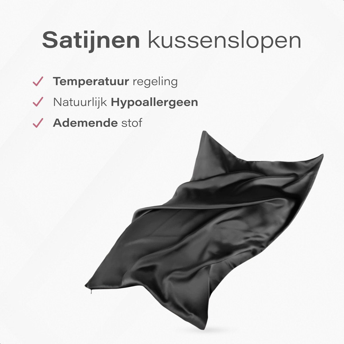Soft & Silky Satijnen Set - 2 Kussenslopen 60 x 70 cm met Bonnet en Slaapmasker - Zwart