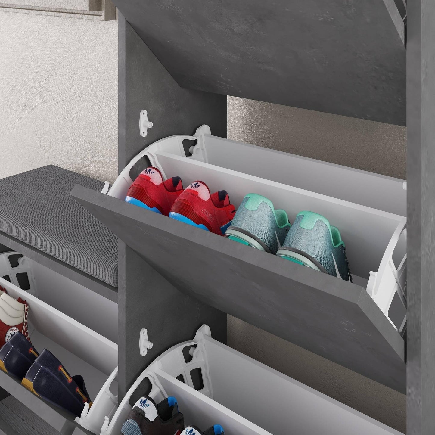 Kalune Design Schoenenkast Dude Grijs 105x26x118,5 cm – Stijlvolle en Ruime Schoenenkast