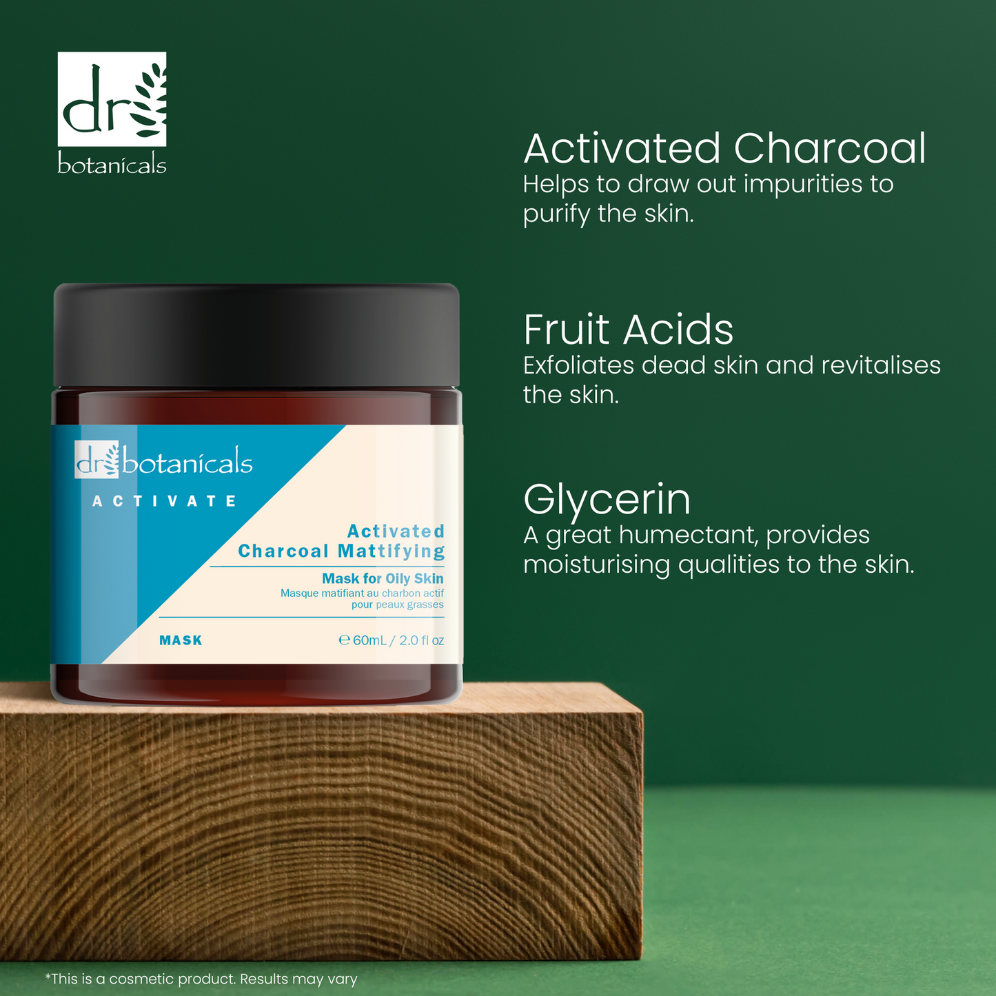 Dr. Botanicals Activate Charcoal Mattifying Mask Vette Huid – 60 ml