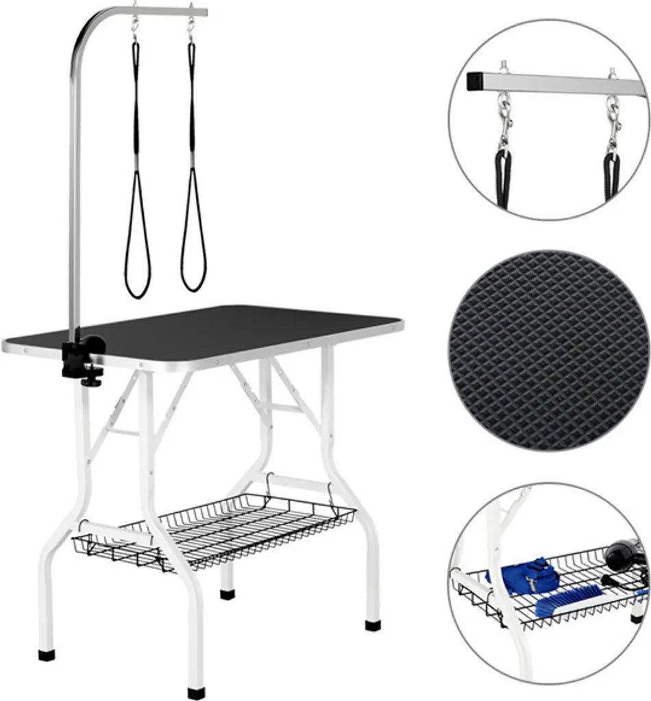 Yaheetech Hondentrimtafel 91 x 61 x 80 cm - Zwart - Opvouwbare Verzorgingstafel met Verstelbare Trimarm en Opbergmand