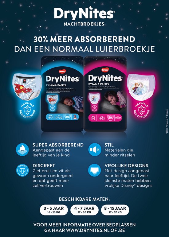 Drynites luierbroekjes - meisjes - 8 tot 15 jaar - 13 stuks