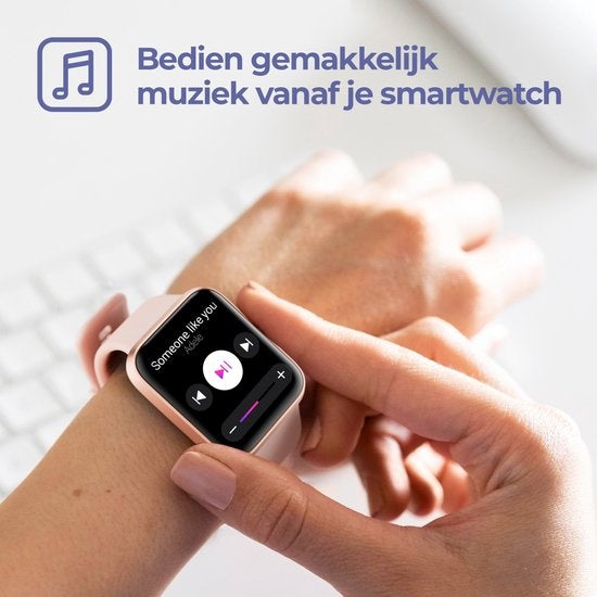 Lunis Smartwatch Dames & Heren Rosé Goud - siliconen armband - kunststof - 7/10 dagen gebruikstijd zonder op te laden - Variatie in sportfuncties