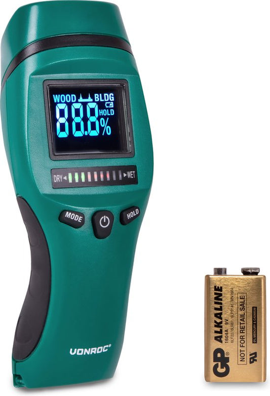 VONROC PRO Vochtmeter – Professioneel gebruik – Accuraat – Hoog contrast LCD met achtergrondverlichting