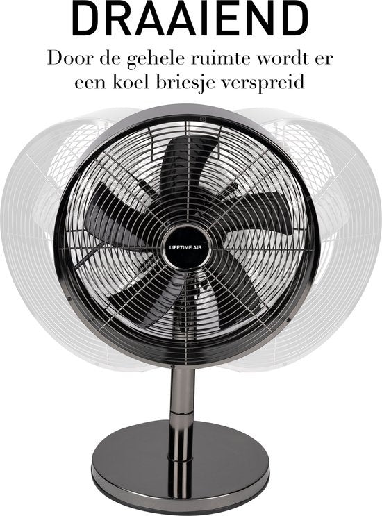 Lifetime Air Tafelventilator - 230V - Bureau Ventilator 30CM - 3 Snelheden - Oscillerende Functie - Kantelbaar - Zwart