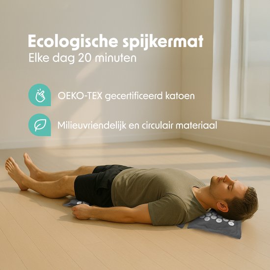 LifeGoods Acupressuur Mat Eco - met Kussen - Shakti mat - Spijkermat Incl. 2x Triggerpoint Bal en Draagtas - 72x43x2cm - Groen/Wit