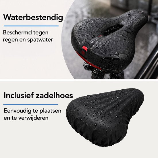 Brixy Ergonomisch Fietszadel - Incl. Zadelhoes - Gelpads & Vering - Reflecterend - Ventilerend - Unisex - Zwart