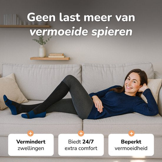 Alyze Compressie kousen - 2 paar - Maat 36-41 - Hoog - Sokken voor mannen & vrouwen - Medische - Neuropathie - Steunkousen - Diabetes - Doorbloeding, Hardlopen, Vliegtuig, Bed - Zwart