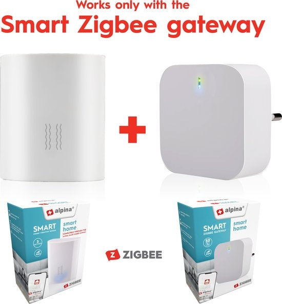 alpina Smart Home - Vibratie Sensor - 3V - Trillingsmeter - Gebroken Glas Alarm - App Besturing - Zigbee-Gateway