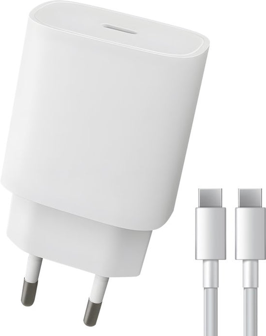 Nuvance USB C Adapter - 30W Snellader - Incl 2M 60W Kabel - USB C - Oplader - USB C naar USB C - Oplaadkabel - Wit
